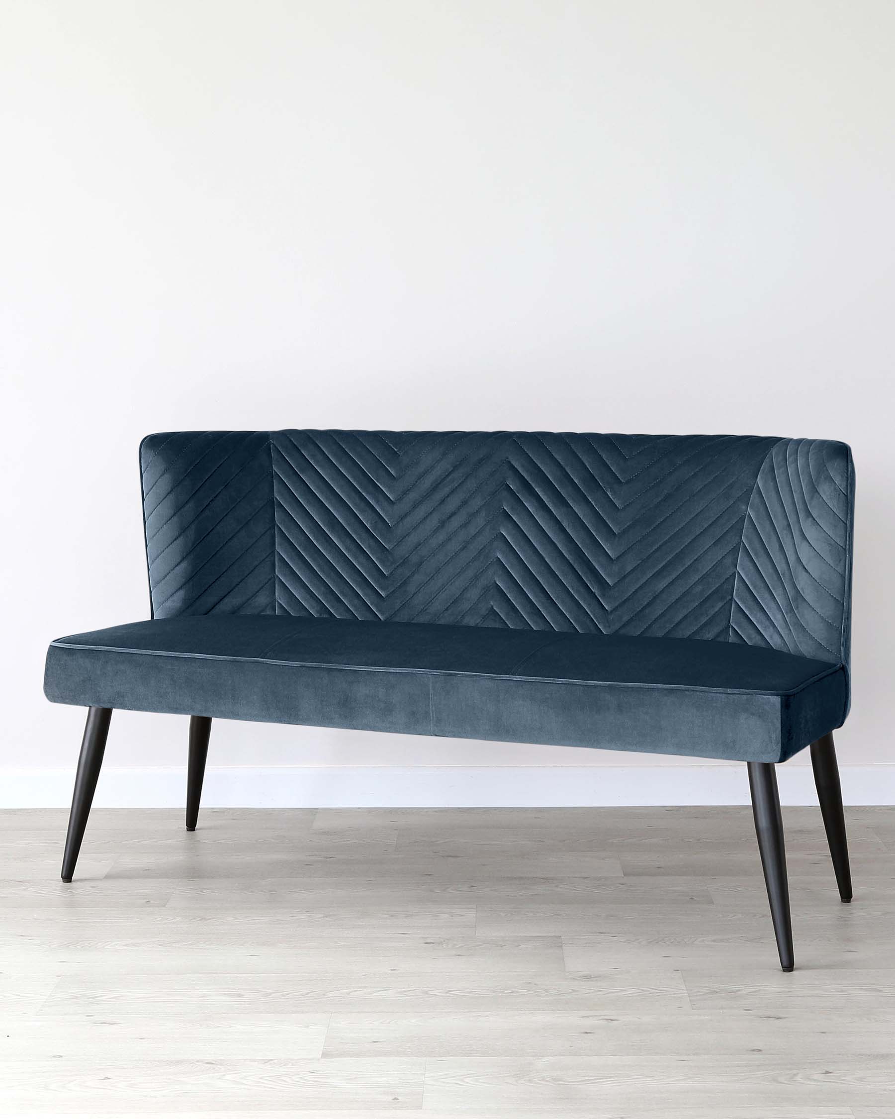 serena velvet 3 seater dining bench with backrest dark blue