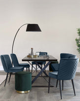 serena velvet 3 seater dining bench with backrest dark blue