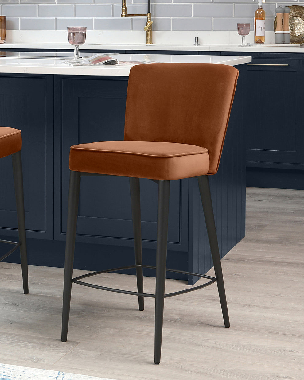 Serena Velvet Bar Stool | Rust Velvet Bar Stool | Danetti UK