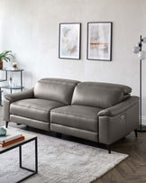 serene 3 seater leather recliner sofa dark grey