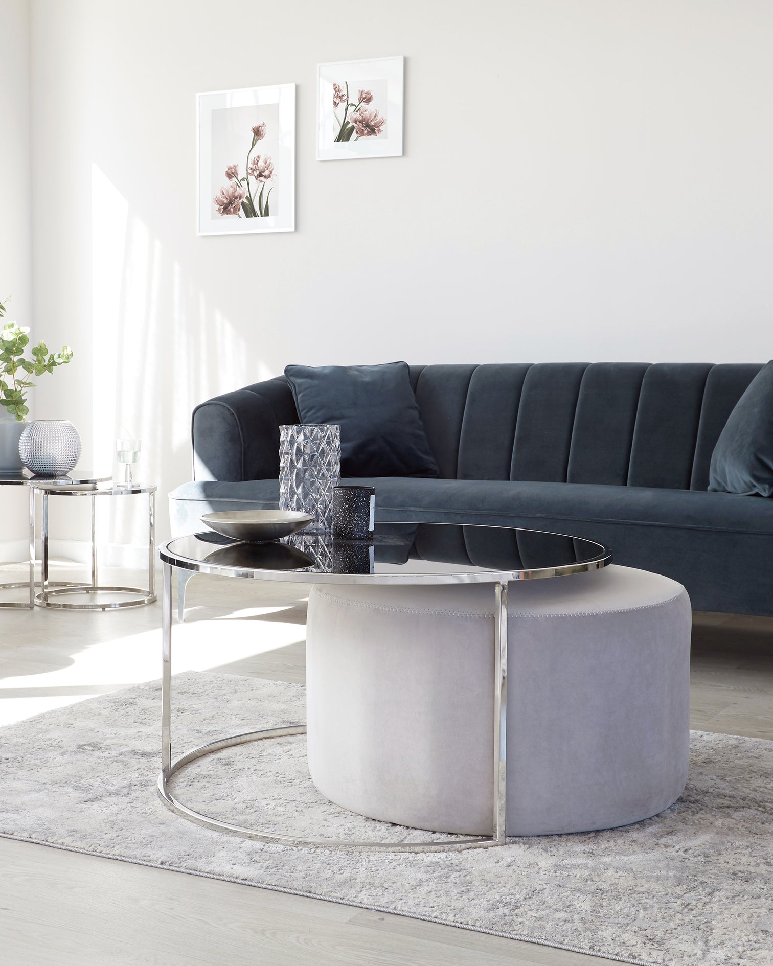 Thea Round Coffee Table and Pouffe Set by Danetti