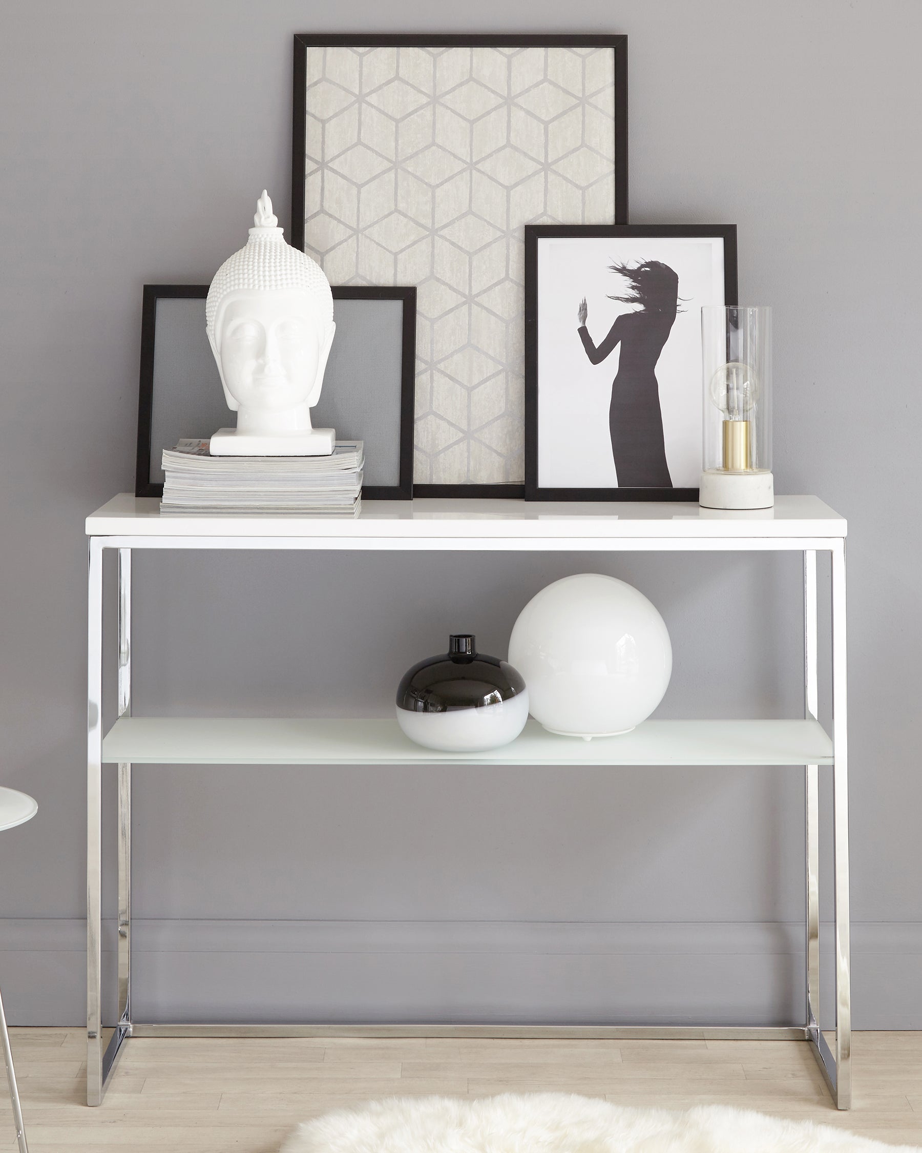 acute white gloss and chrome console table